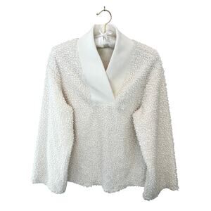 ZARA TRAFALUC | Sherpa Faux Shearling Shawl Collar Sweater White | Small